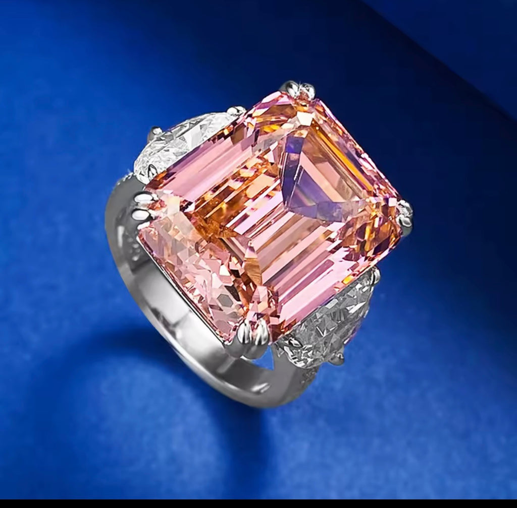 15ct Pink Emerald-Cut Moissanite Ring