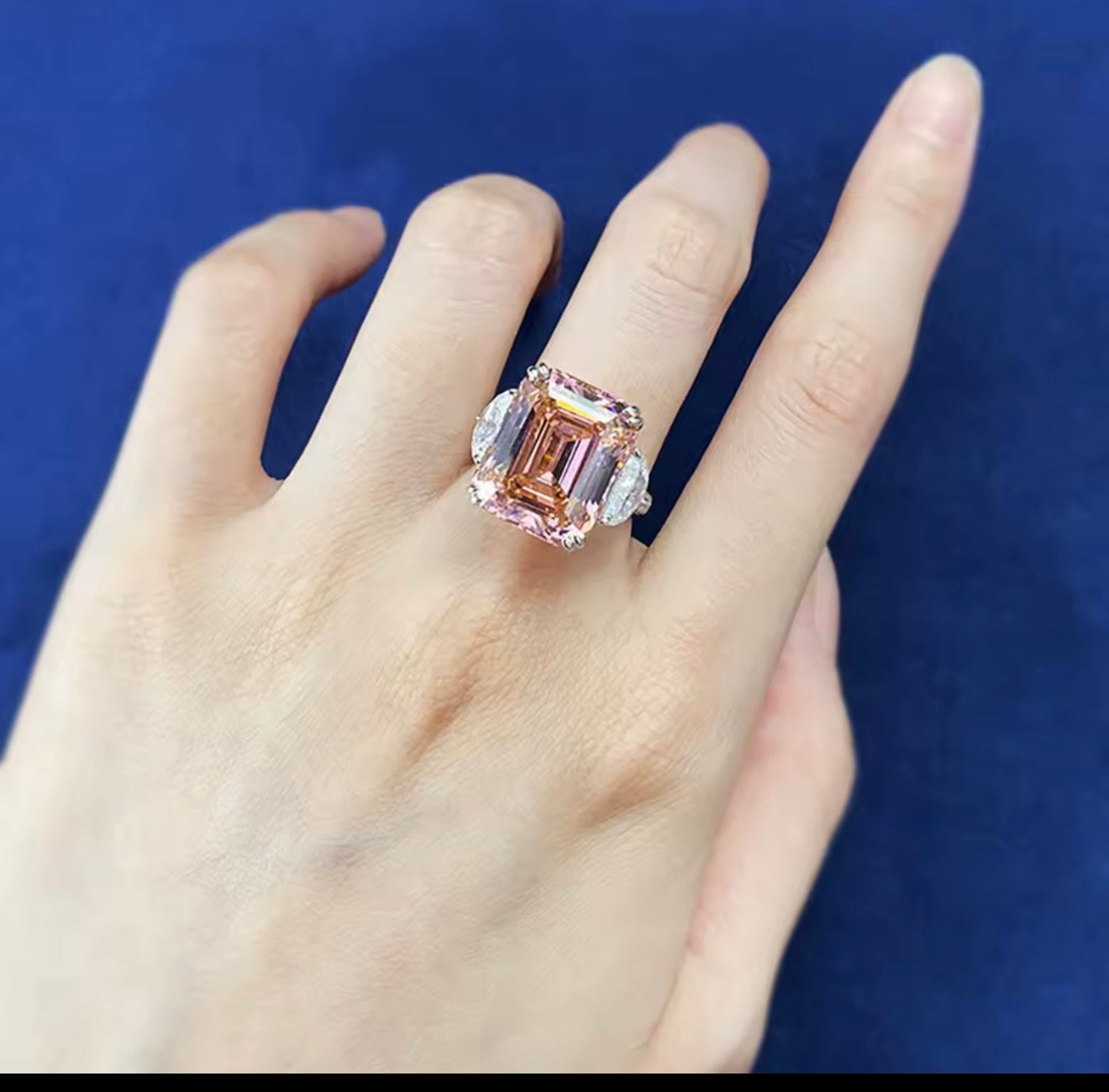15ct Pink Emerald-Cut Moissanite Ring