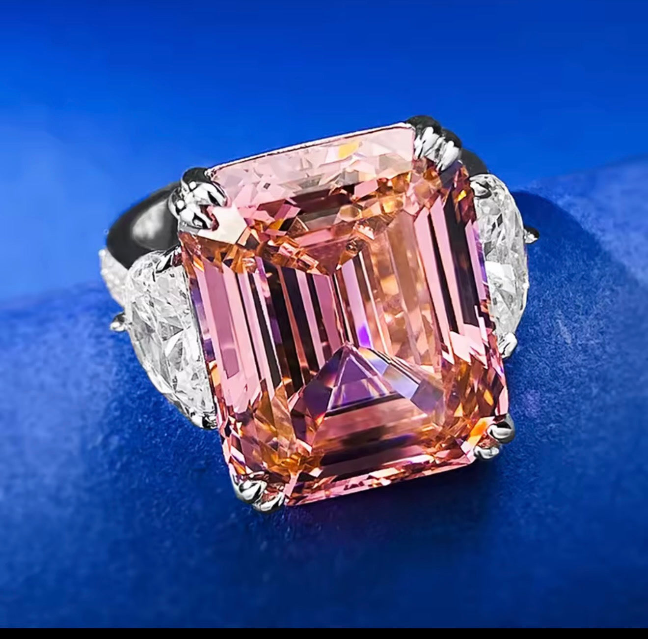 15ct Pink Emerald-Cut Moissanite Ring