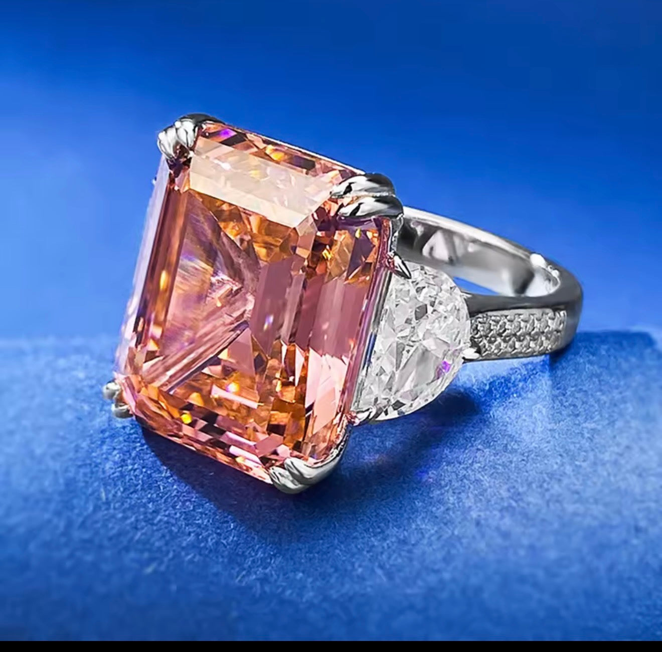 15ct Pink Emerald-Cut Moissanite Ring