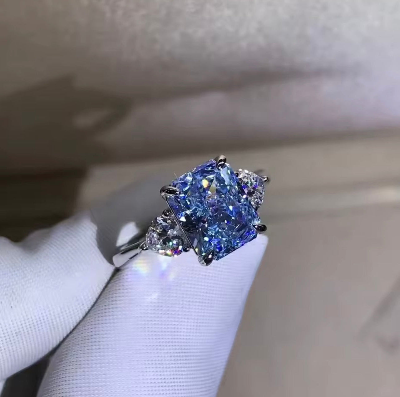 Blue Moissanite Ring