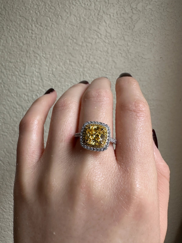 3 CT Yellow Mossanaite Citrine Engagement Ring