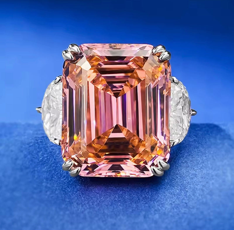 15ct Pink Emerald-Cut Moissanite Ring