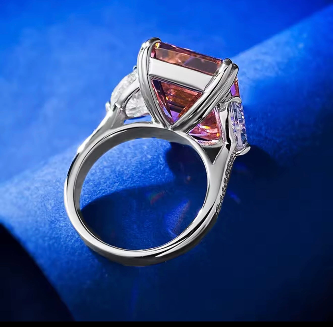 15ct Pink Emerald-Cut Moissanite Ring