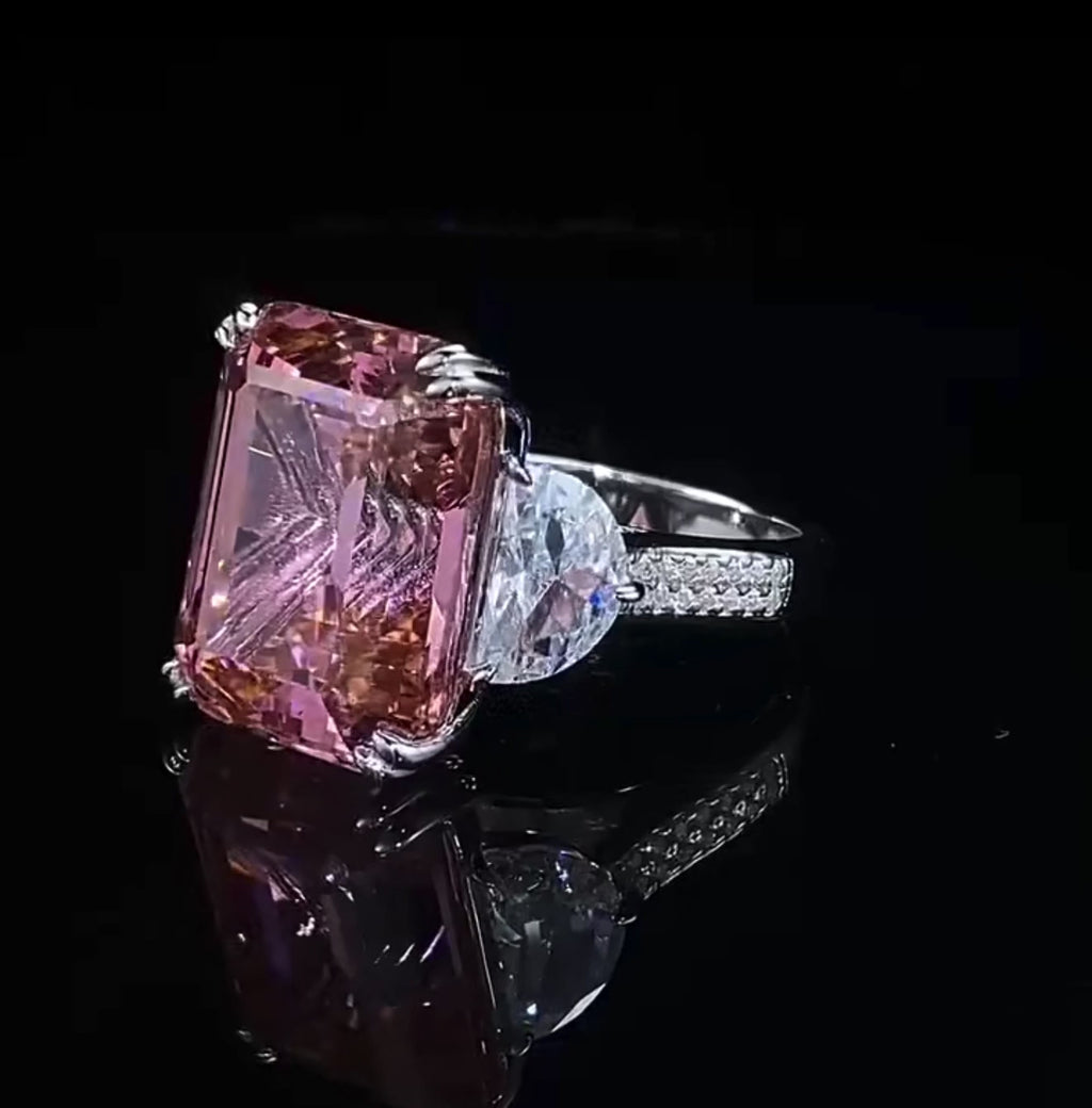 15ct Pink Emerald-Cut Moissanite Ring